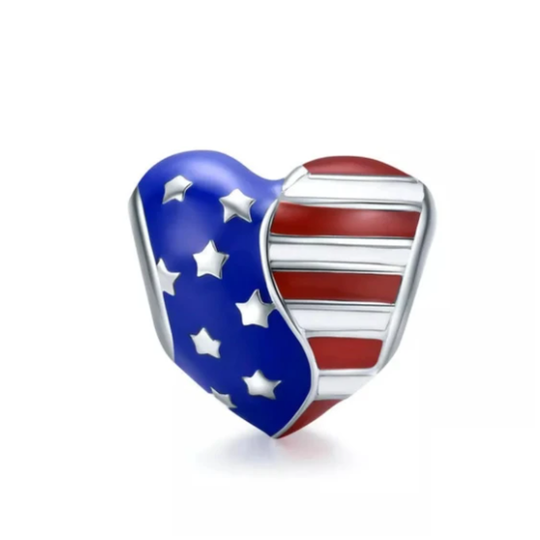 American Flag in Heart Shape Charm