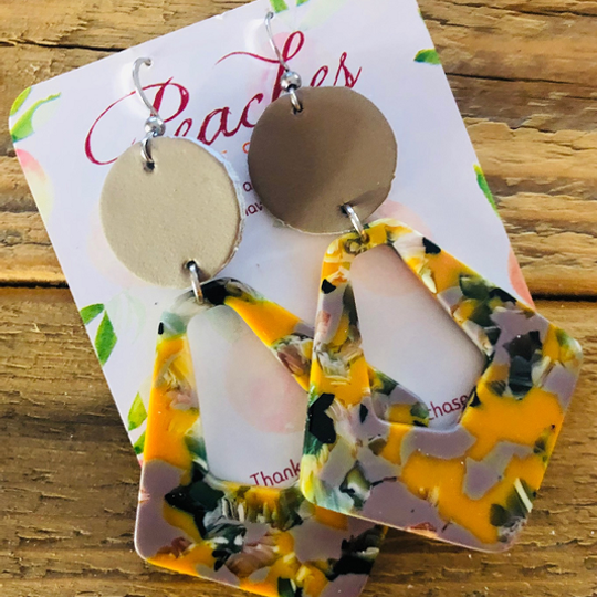Mustard Acrylic with Taupe Leather