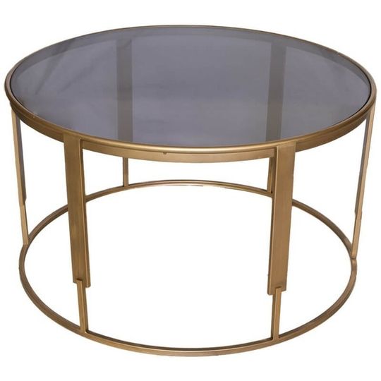 Round Gold Metal Coffee Table with Tinted Glass