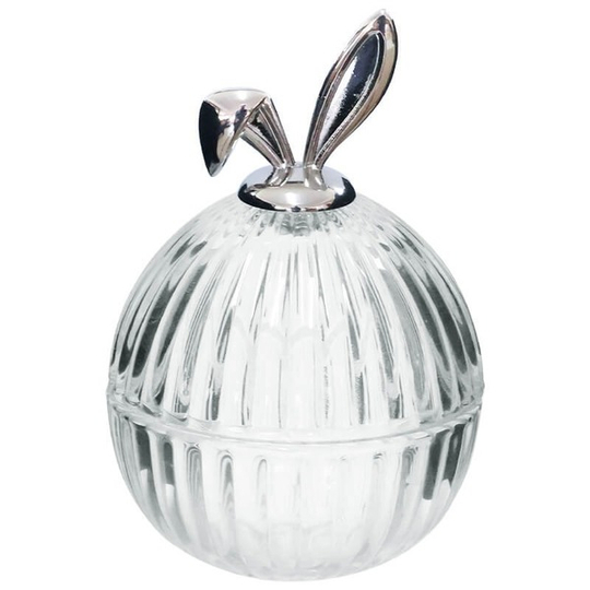 Glass Trinket Jar with Silver Metal Rabbit Ears Lid