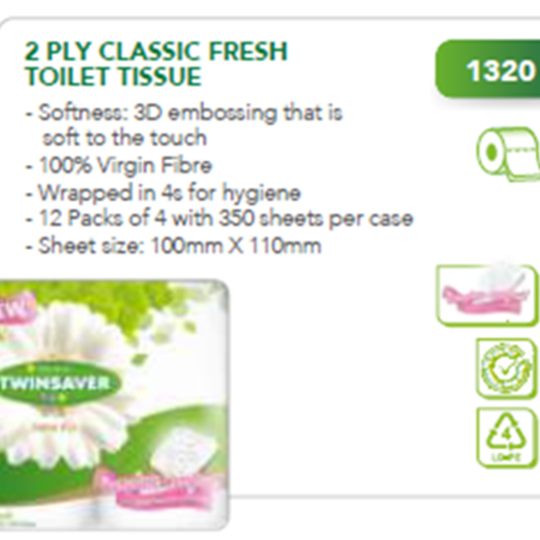 Twinsaver 2 Ply Classic Fresh Toilet Tissue 48’s