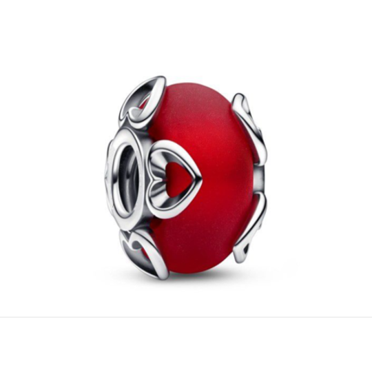 Frosted Red Murano Heart Detail Charm