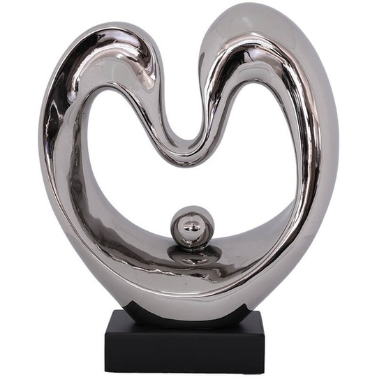 Silver Organic Heart Sculpture on Black Stand