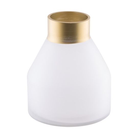 Short Frosted Glass Vase with Gold Rim