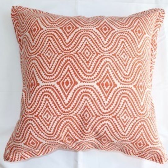 Orange blockprint cushion cover