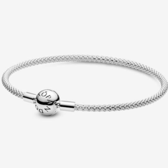 925 Sterling Silver Round Clasp Mesh Bracelet