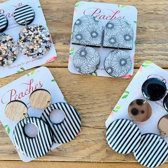 Wood & Resin Black & White Striped Design