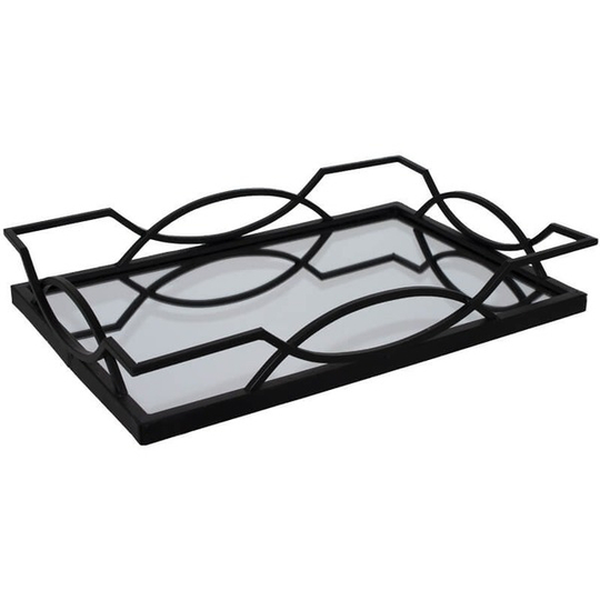 Large Black Metal Rectangular Mirror Tray