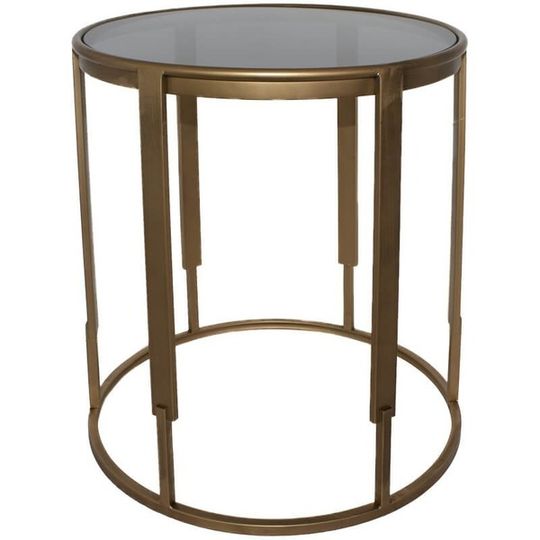 Gold Metal Side Table with Smoke Grey Glass Top