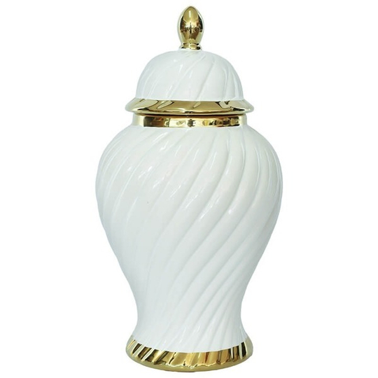 White with Metallic Gold Ginger Jar