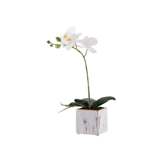 Real Touch Artificial White Orchid in White/Gold Pot (33cm)