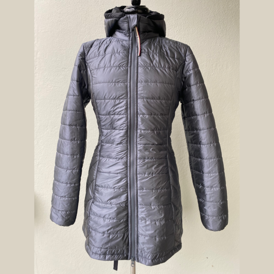 Women's Long Reversible Wool filled puffer jacket (Grey and Black)
