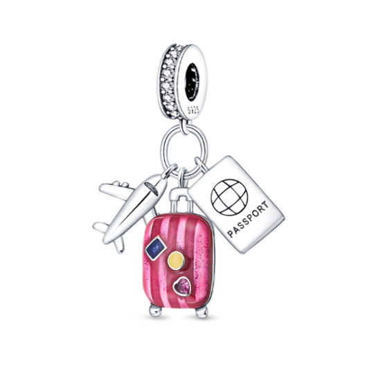 Pink Travel Suitcase with Passport Charm