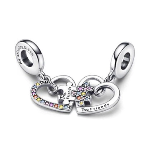Puzzle Piece Double Friendship Heart Charm