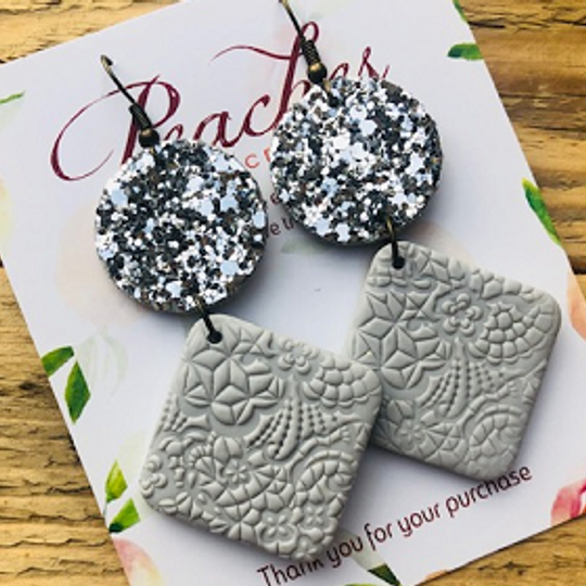 Glitter Leather & Lace Silver Polymer Clay