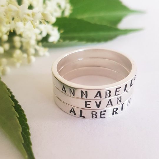 Hand-stamped personalise sterling silver stacking rings (price per ring and not per set)