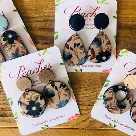 Navy Blue & Brown Florals in Wood & Resin