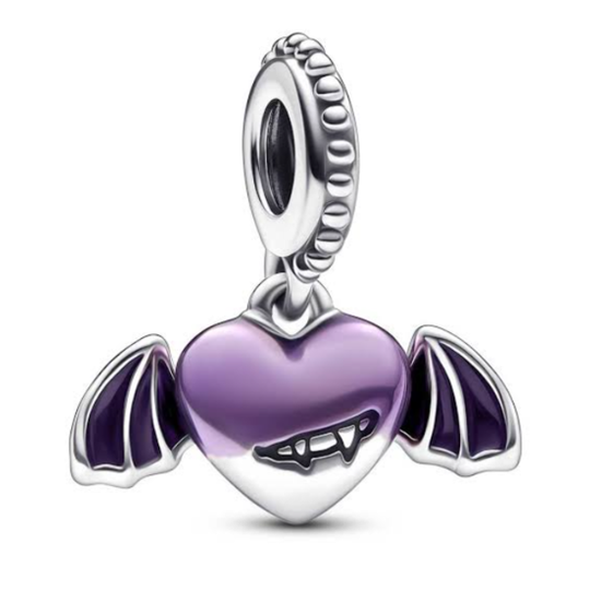 Purple Vampire Winged Heart Charm