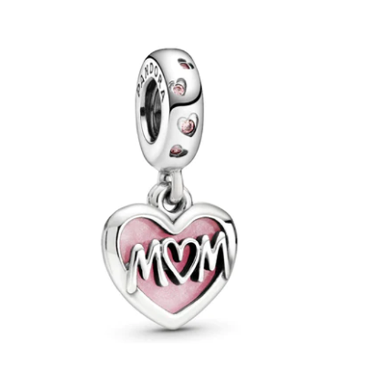 Pink Enamel Mom Heart Charm