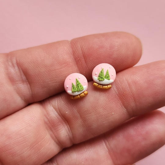 Pink Snow Globe Studs