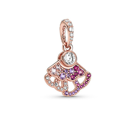 Rose Gold Plated Pink CZ Chinese Fan Charm