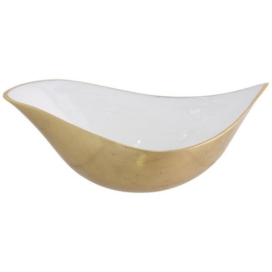 Large Decorative Metal Bowl - Pearl White/Gold