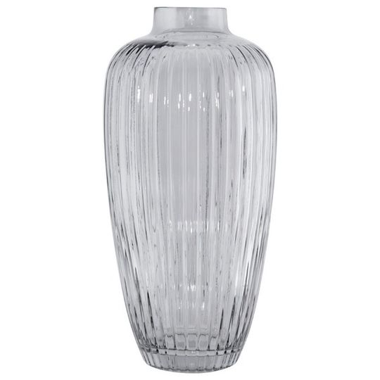 Tall Tinted Grey Ribbed Glass Vase