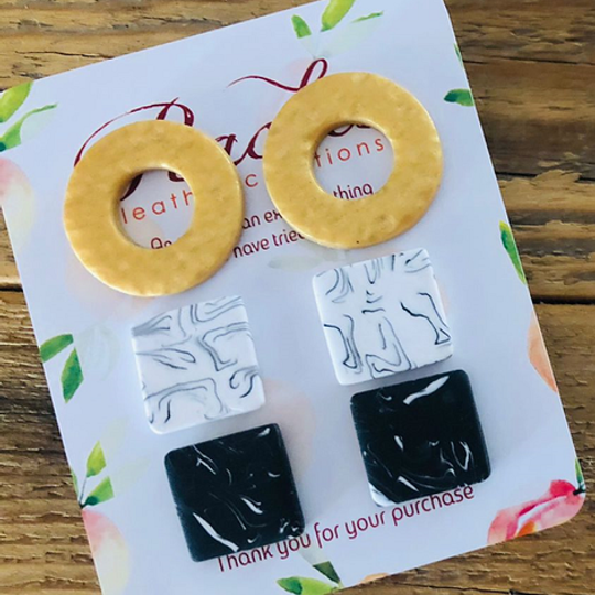 Brass Texture & Marble Studs Set