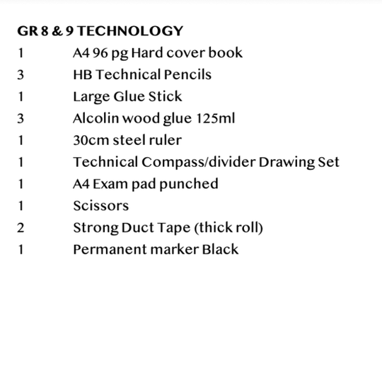 Gr 8&9 Technology Stationery Pack