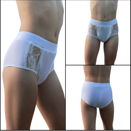 Brief with Lace Inset - White