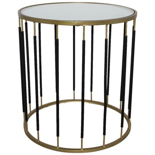 Round Black/Gold Metal Mirror Side Table