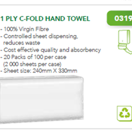 Twinsaver 1 Ply C-Fold Hand Towel 2000 Sheets