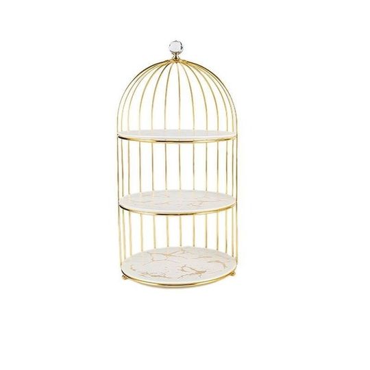 3 Tier Gold/Marble Bird Cage Display Stand
