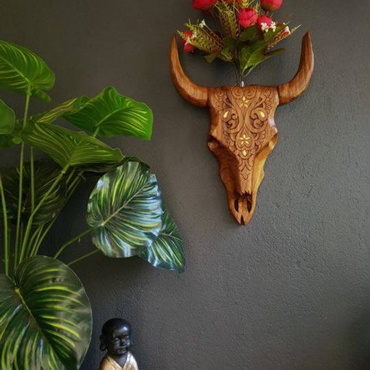 Bull skull wall vase