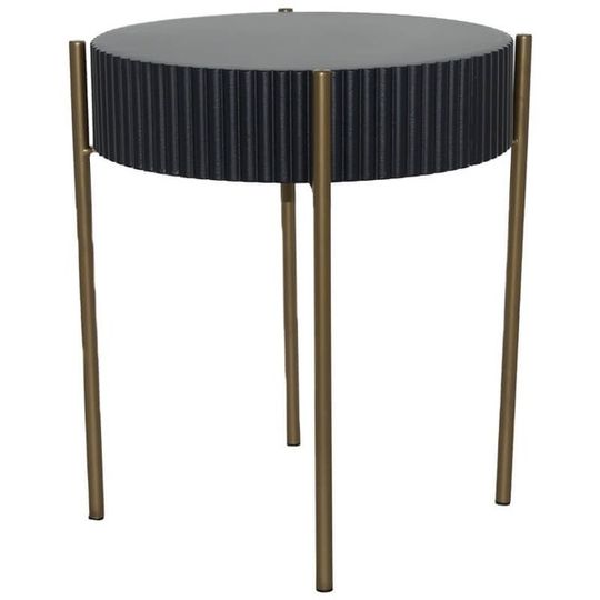 Round Ribbed Black Side Table with Gold Legs