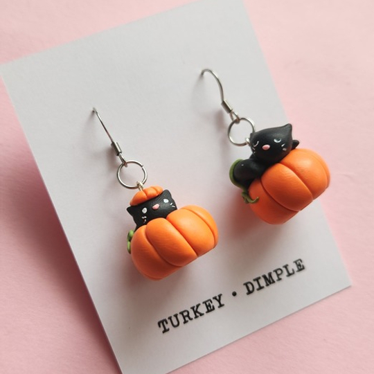 Pumpkin Kitty Earrings
