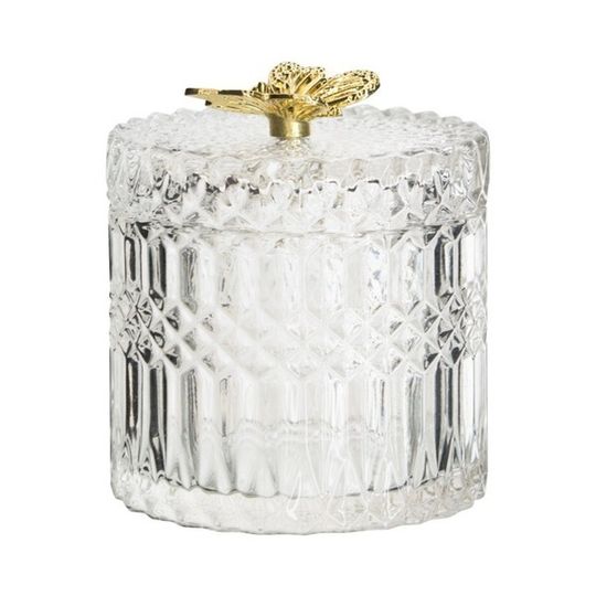 GLASS TRINKET JAR WITH BUTTERFLY HANDLE
