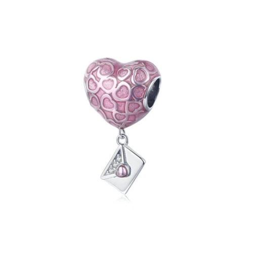Pink Heart Love Letter Charm