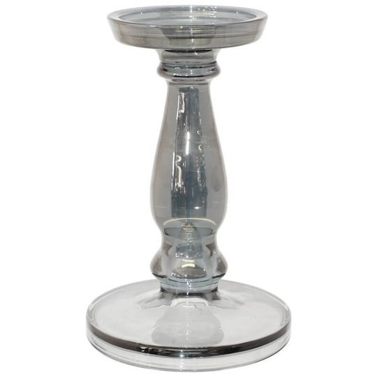 Smoke Grey Glass Candleholder 20cm