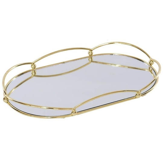 Oval Gold Metal Mirror Tray