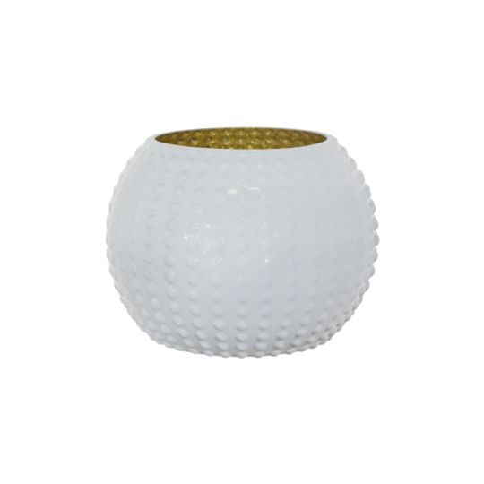 WHITE/GOLD DOTTED GLASS BALL VASE - LARGE