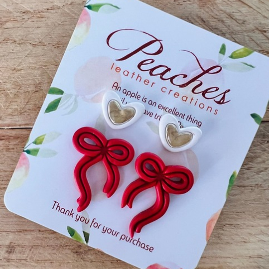 Valentine Red Bows & Gold Stud Set