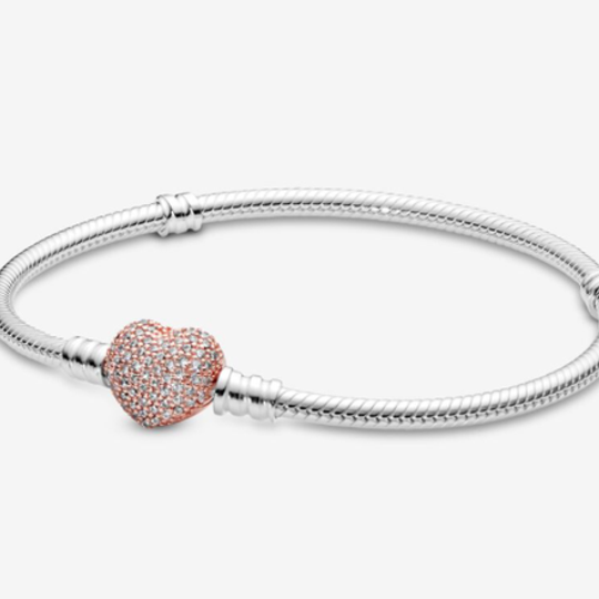 Cubic Zirconia Rose Gold Heart Clasp Snake Bracelet