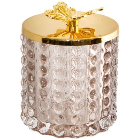 Dotted Glass Trinket Jar with Gold Metal Lid - Pink