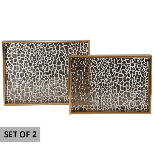 Antique Gold Animal Print Design Rectangular Trays Set of 2