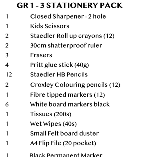 Gr 1-3 Stationery Pack